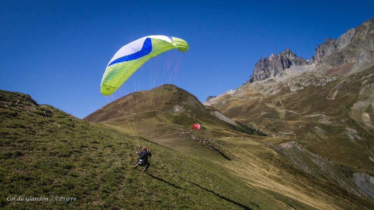 Paragliding take off from Col du Glandon