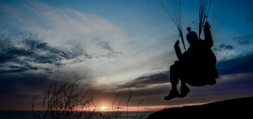 Sunset paragliding in Brittany